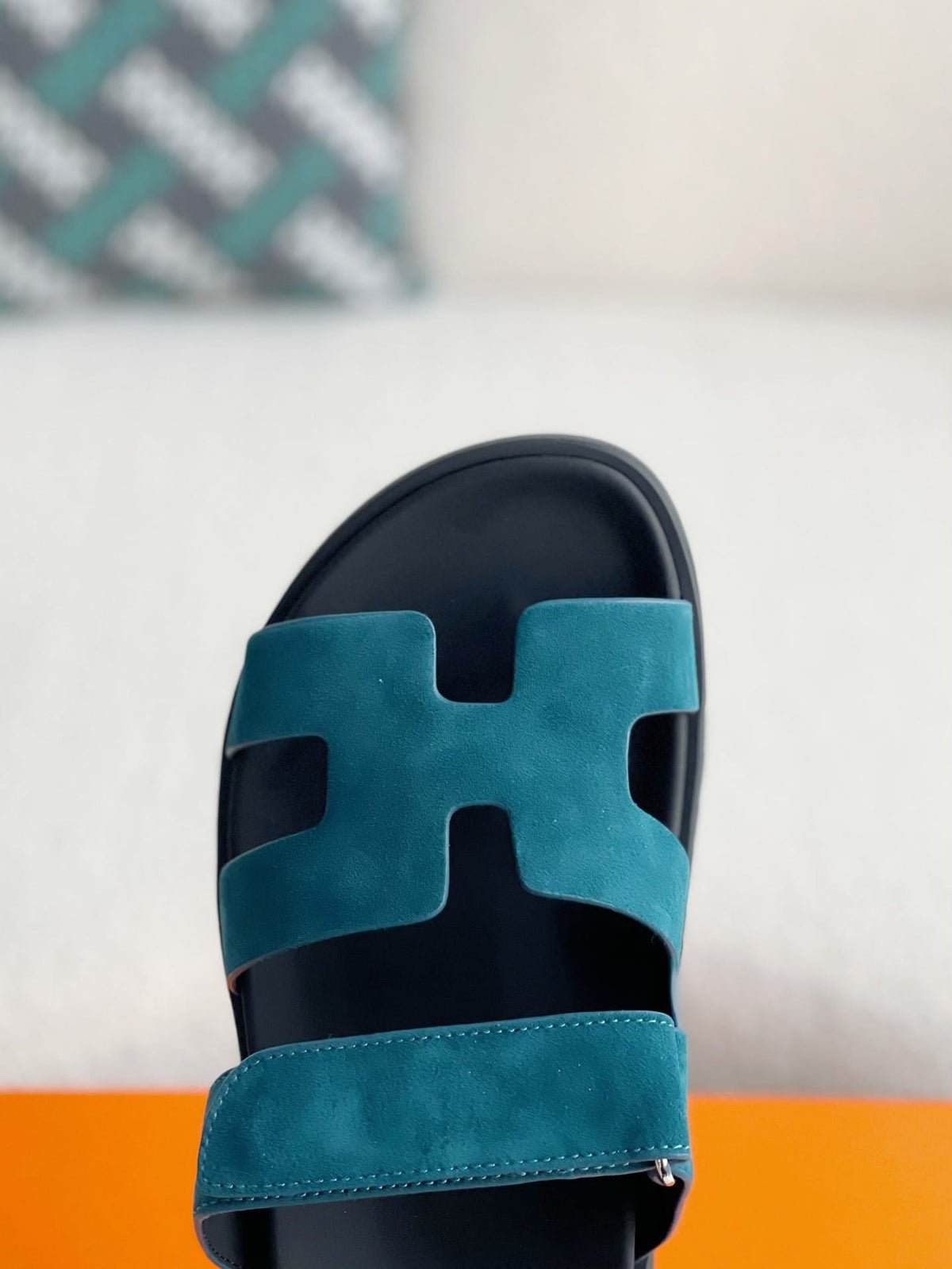 Hermès Bleu Turquin Suede Goatskin Chypre Sandal