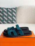 Hermès Bleu Turquin Suede Goatskin Chypre Sandal