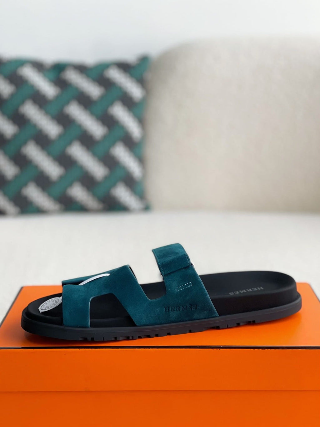 Hermès Bleu Turquin Suede Goatskin Chypre Sandal