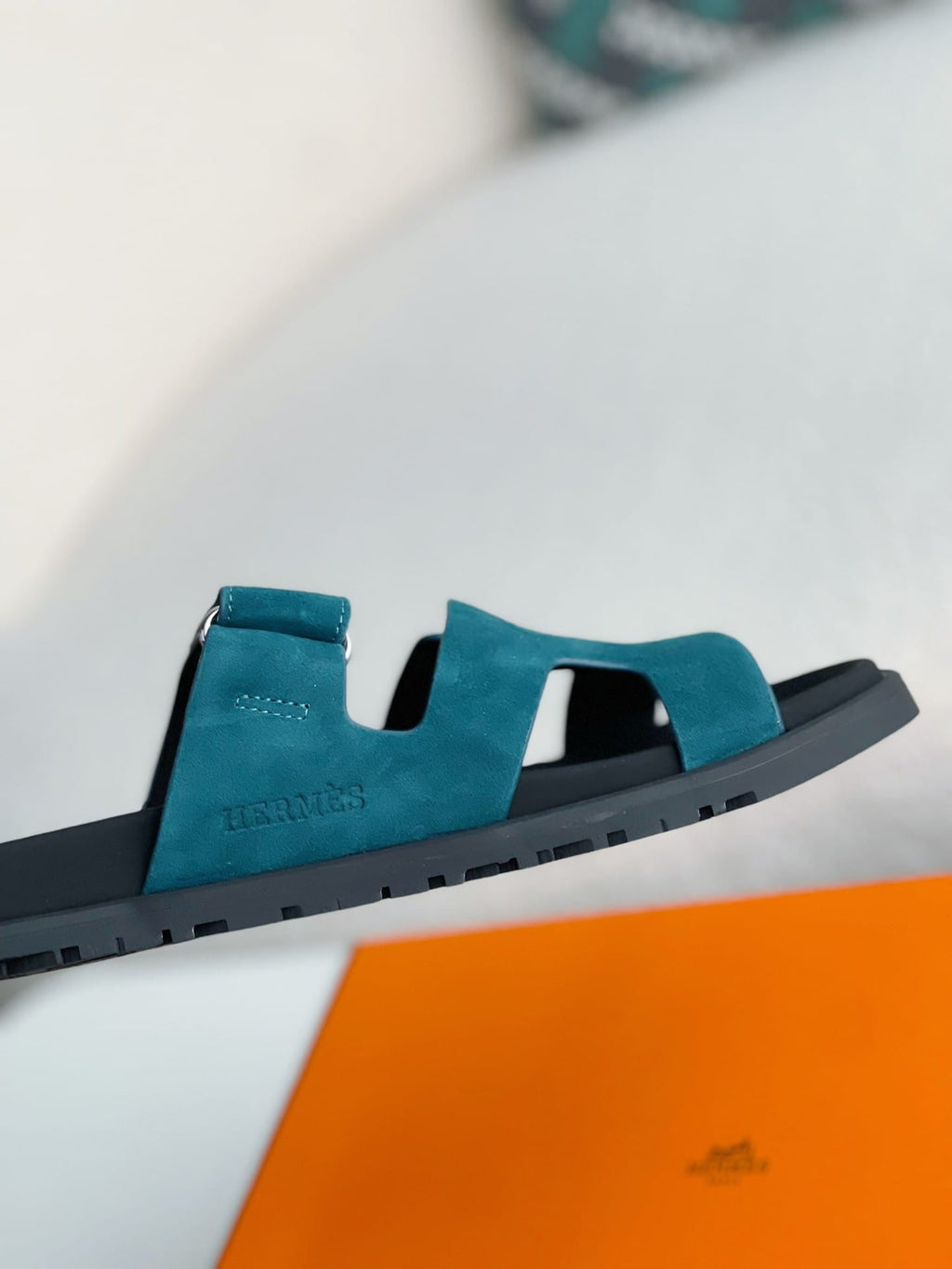 Hermès Bleu Turquin Suede Goatskin Chypre Sandal