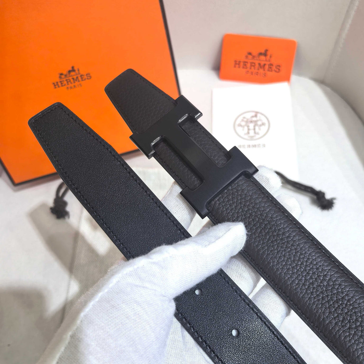 Hermès Constance Reversible H Belt 32mm - Chocolate Togo/Black Box - Matte Black PVD