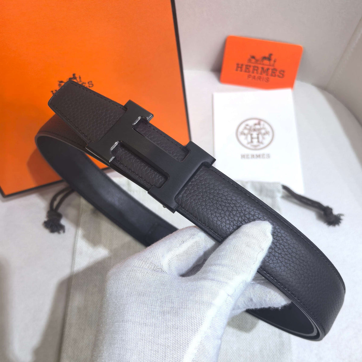 Hermès Constance Reversible H Belt 32mm - Chocolate Togo/Black Box - Matte Black PVD