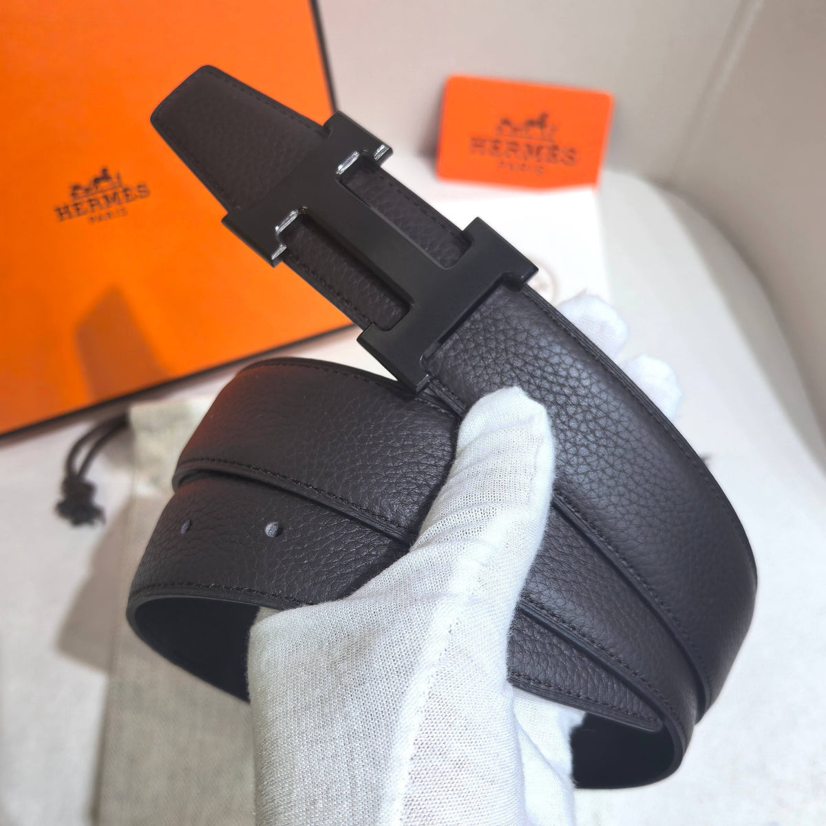 Hermès Constance Reversible H Belt 32mm - Chocolate Togo/Black Box - Matte Black PVD