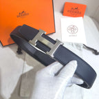 Hermès Constance Reversible H Belt 32mm - Marine Togo/Black Box - Brushed Silver