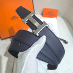 Hermès Constance Reversible H Belt 32mm - Marine Togo/Black Box - Brushed Silver
