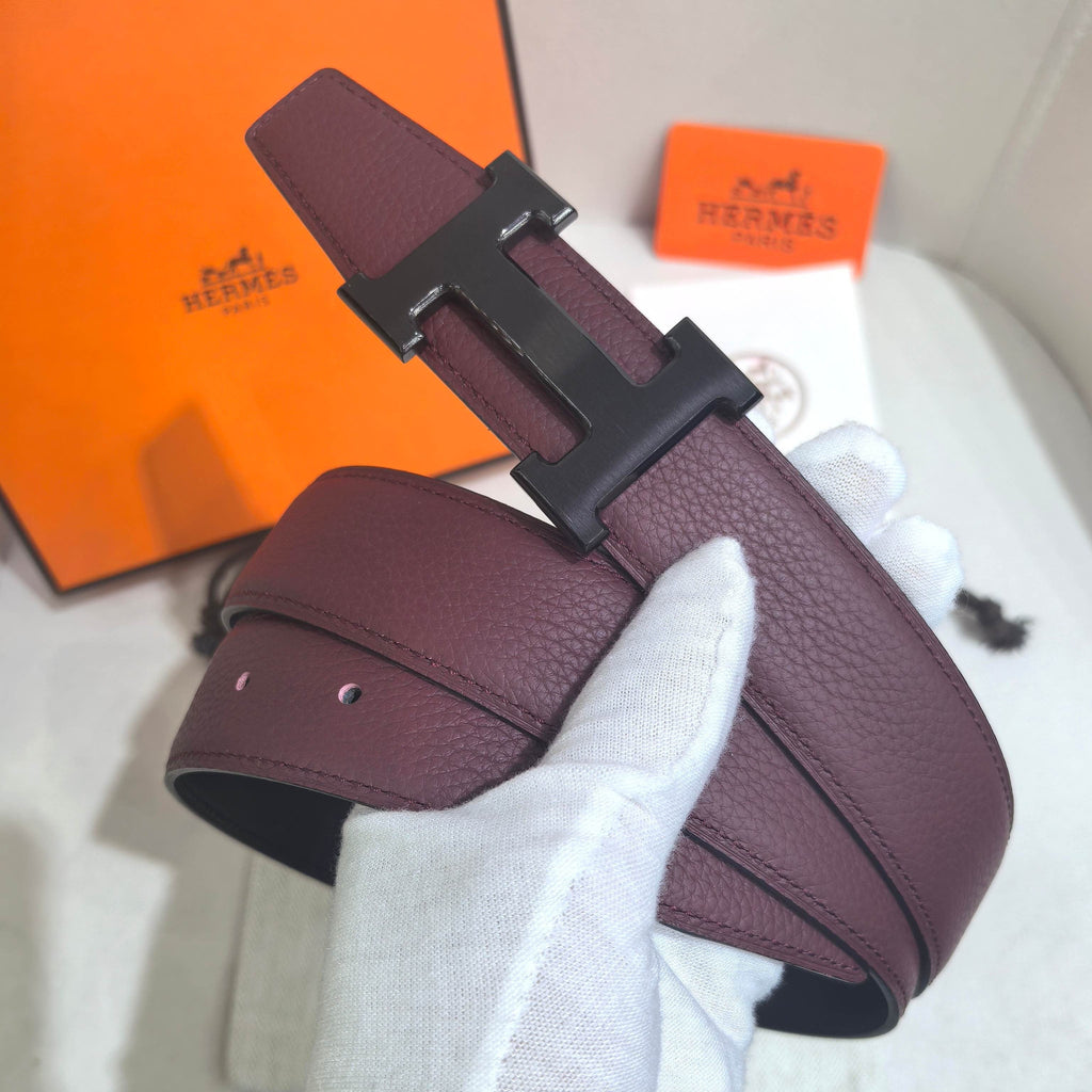 Hermès Constance Reversible H Belt 32mm - Rouge H Togo/Black Box - Matte Black PVD