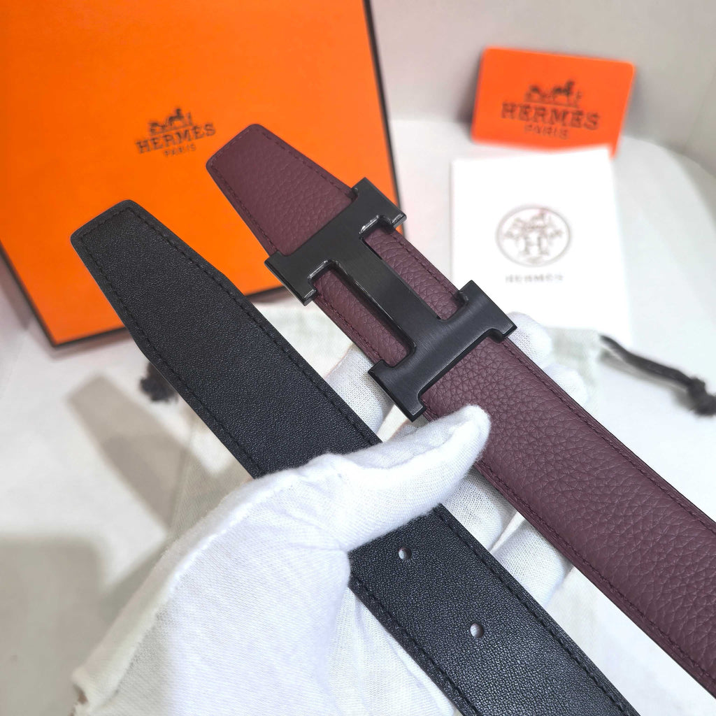 Hermès Constance Reversible H Belt 32mm - Rouge H Togo/Black Box - Matte Black PVD