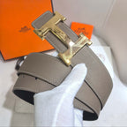 Hermès Étoupe Reversible Leather Strap 32 mm Belt - Gold Guilloché H Buckle