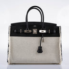 Hermes Fray Fray Birkin 35 Black Swift & Toile H with Palladium Hardware - 2021, Z