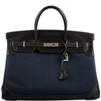 Hermes Ghillies Birkin 40 Indigo Denim & Black Evercalf with Brushed Palladium Hardware - 2013, Q Square