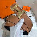 Hermès Gold Reversible Leather Strap 32 mm Belt - Gold Martelé H Buckle
