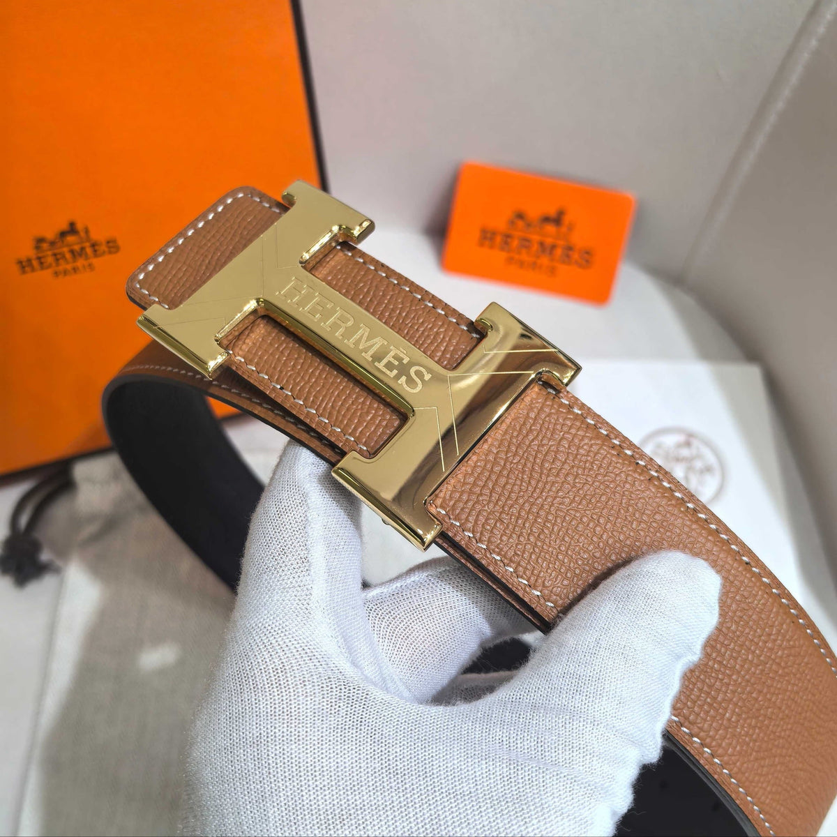 Hermès H Belt Buckle & Reversible Leather Strap 32 mm - Gold Epsom & Black