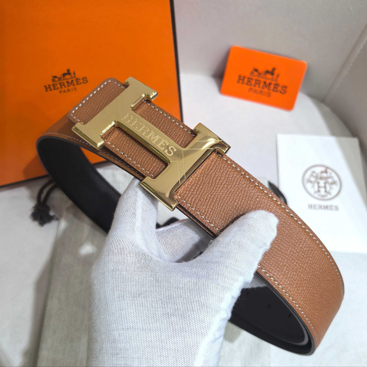 Hermès H Belt Buckle & Reversible Leather Strap 32 mm - Gold Epsom & Black
