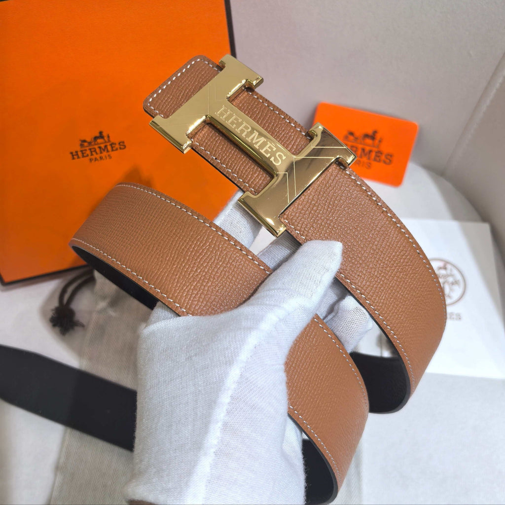 Hermès H Belt Buckle & Reversible Leather Strap 32 mm - Gold Epsom & Black