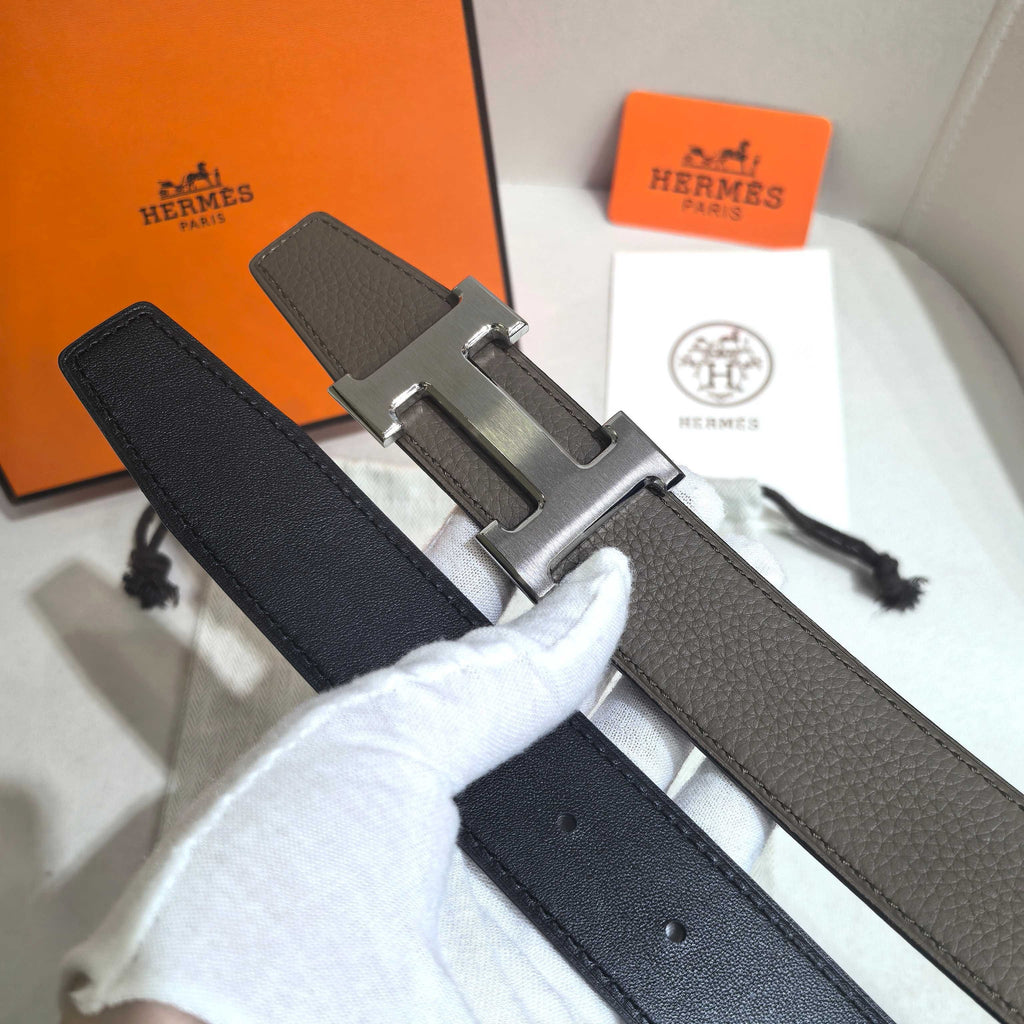 Hermès H Striée Belt Buckle & Reversible Leather Strap 32 mm - Silver Buckle