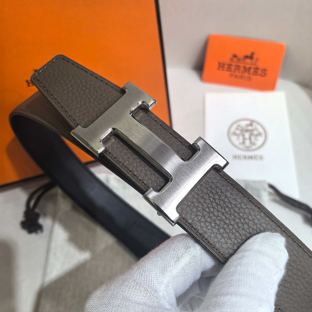 Hermès H Striée Belt Buckle & Reversible Leather Strap 32 mm - Silver Buckle
