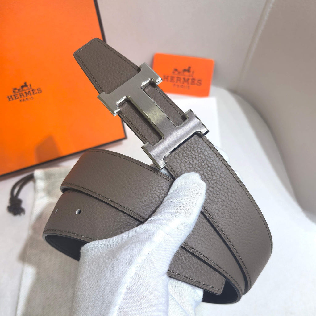 Hermès H Striée Belt Buckle & Reversible Leather Strap 32 mm - Silver Buckle