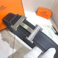 Hermès H au Carre Belt Buckle & Reversible Leather Strap 32 mm - Black with Brushed Silver