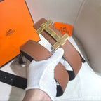 Hermès H au Carre Belt Buckle & Reversible Leather Strap 32 mm - Gold & Black