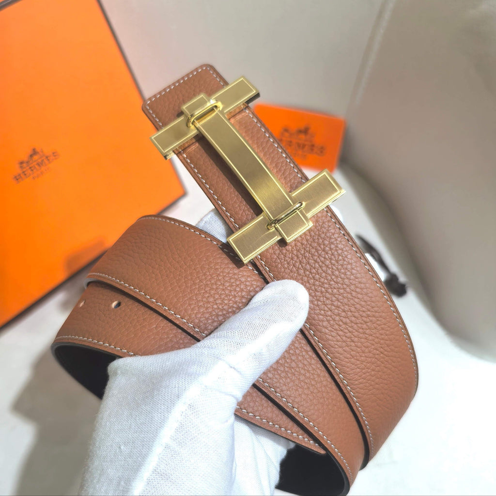 Hermès H au Carre Belt Buckle & Reversible Leather Strap 32 mm - Gold & Black