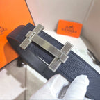 Hermès H au Carre Belt Buckle & Reversible Leather Strap 32 mm - Marine Blue & Black