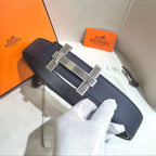 Hermès H au Carre Belt Buckle & Reversible Leather Strap 32 mm - Marine Blue & Black