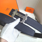 Hermès H au Carre Belt Buckle & Reversible Leather Strap 32 mm - Marine Blue & Black