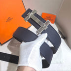 Hermès H au Carre Belt Buckle & Reversible Leather Strap 32 mm - Marine Blue & Black