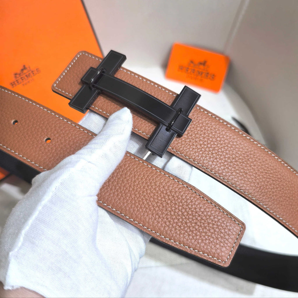 Hermès H au Carre Belt Buckle & Reversible Leather Strap 32 mm - PVD Matte Black Hardware