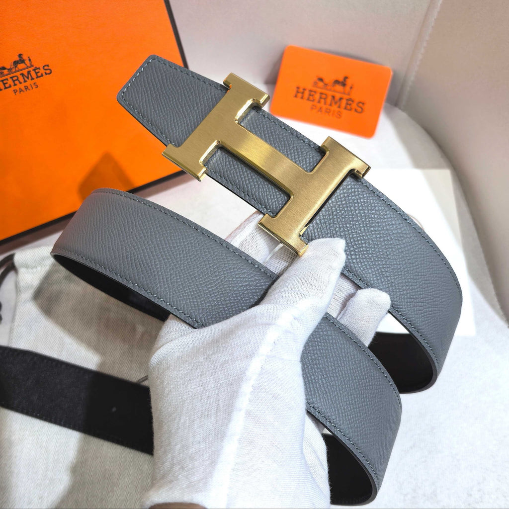 Hermès H au Carre Belt Buckle & Reversible Leather Strap 32 mm - Etain Grey & Black