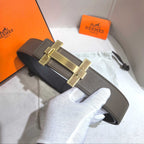 Hermès H au Carré Belt Buckle & Reversible Leather Strap 32 mm - Étoile & Black