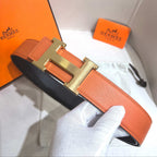 Hermès H au Carre Belt Buckle & Reversible Leather Strap 32 mm - Orange & Black