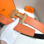 Hermès H au Carre Belt Buckle & Reversible Leather Strap 32 mm - Orange & Black
