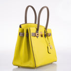 Hermes HSS Birkin 30 Lime & Etoupe Chevre with Gold Hardware - 2013, Q Square