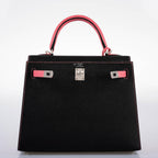 Hermes HSS Kelly 25 Sellier Rose Azalee & Black Epsom with Brushed Palladium Hardware - 2019, D