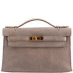 Hermes JPG Kelly Pochette Gris Pale Veau Doblis Suede Gold Hardware
