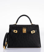 Hermes Kelly 20 Mini II Sellier Black Ostrich Gold Hardware - 2021, Z