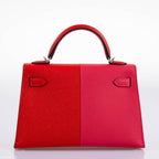 Hermes Kelly 20 Mini II Sellier Tri-color Rose Extreme, Rouge de Coeur, Bleu Zanzibar Epsom Palladium - 2021, Z