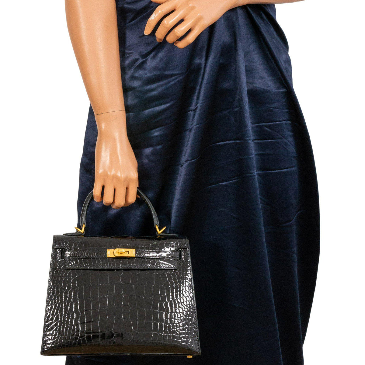 Hermes Kelly 25 HSS Sellier Black Shiny Alligator Brushed Gold Hardware - 2019, D