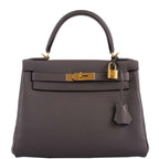 Hermes Kelly 28 Retourne Etain Togo Leather Gold Hardware