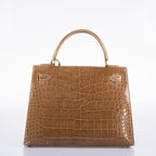 Hermes Kelly 28 Sellier Ficelle Alligator with Gold Hardware - 1994, X Circle