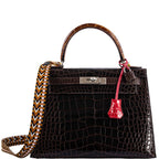 Hermes Kelly 28 Sellier Macassar, Ebene, Miel and Rose Extreme Alligator Palladium Hardware - 2021, Z