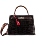Hermes Kelly 28 Sellier Macassar, Ebene, Miel and Rose Extreme Alligator Palladium Hardware - 2021, Z