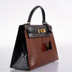 Hermes Kelly 28 Sellier Miel, Graphite & Black Alligator with Gold Hardware - 1995, Y Circle