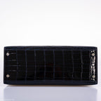 Hermes Kelly 28 Sellier Verso Blue Marine Nilo Crocodile & Rose Scheherazade Palladium Hardware - 2019, D