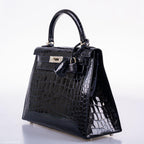 Hermes Kelly 28 Sellier Verso Blue Marine Nilo Crocodile & Rose Scheherazade Palladium Hardware - 2019, D