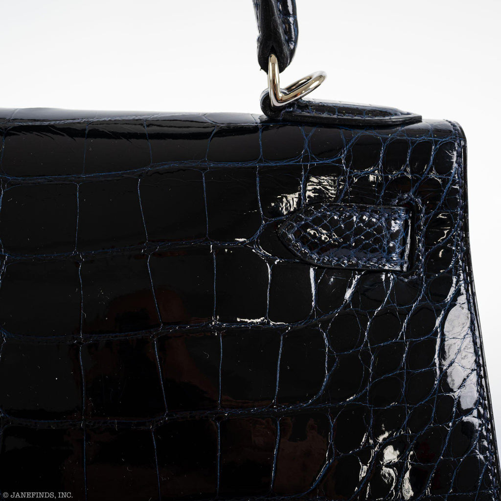 Hermes Kelly 28 Sellier Verso Blue Marine Nilo Crocodile & Rose Scheherazade Palladium Hardware - 2019, D