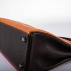 Hermes Kelly 32 Retourne Orange H, Rouge Vif & Ebene Togo with Ruthenium Hardware - 2006, J Square