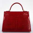 Hermes Kelly 32 Sellier Braise Porosus Crocodile Gold Hardware - 2020, Y
