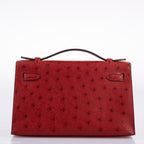 Hermes Kelly Mini Pochette Rouge Vif Ostrich Gold Hardware - 2017, A